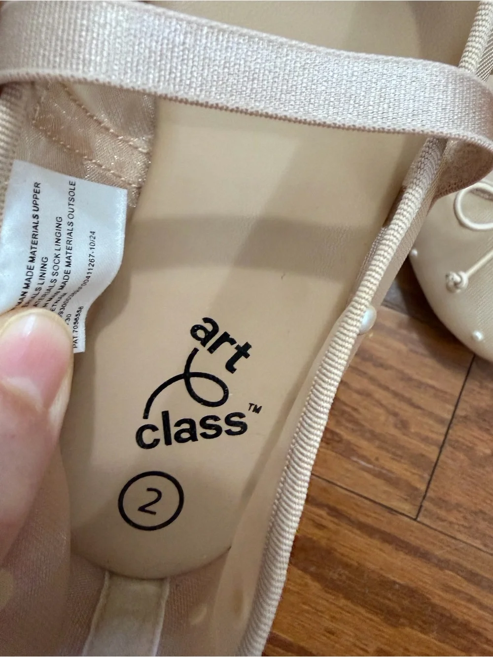 art class Girls Peach-Beige Pearl Mesh Mary Jane Ballet Flats